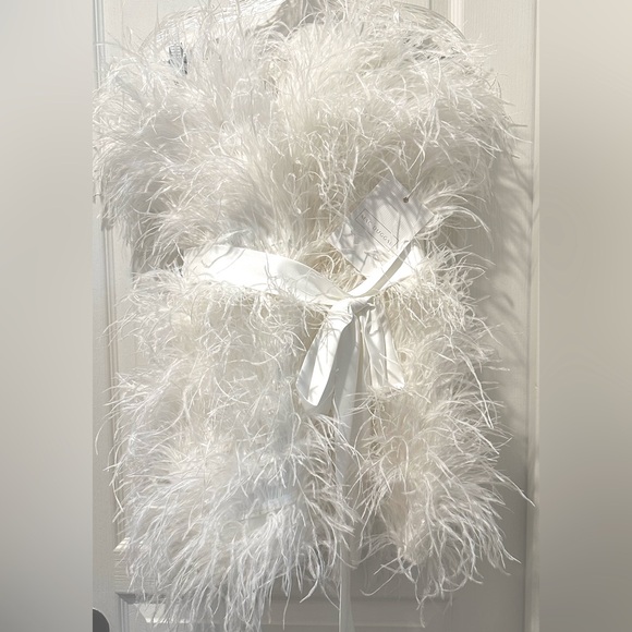 NWT MacDuggal Feather Strapless Statement Mini Dress w Satin Sash - - Picture 3 of 11